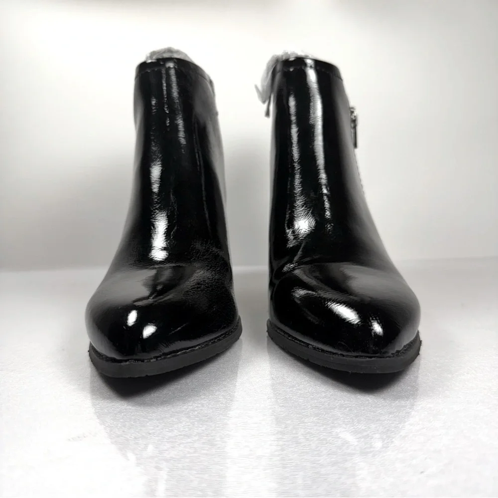 NEW BC Women's Lucky Day Ankle Boot Chunky Heel Bootie in Patent Black Size 7 - Picture 5 of 10